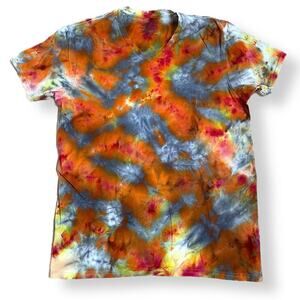 handmade tie dye unisex tshirt XL vneck silver orange galaxy